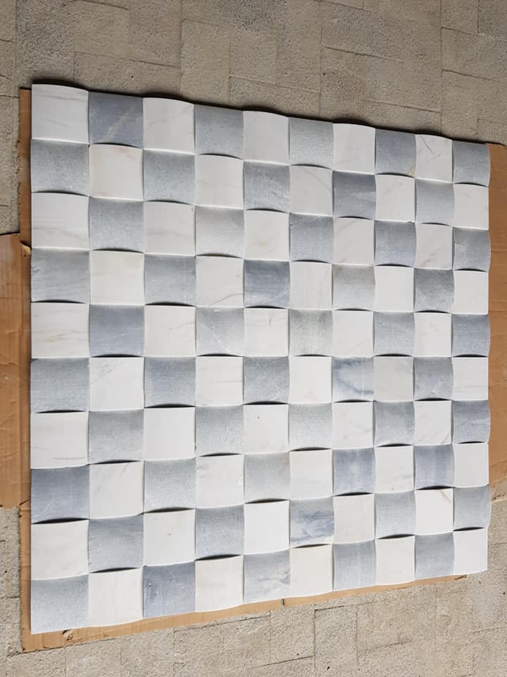 Mosaic cong 10x10 mix đen na + trắng sữa